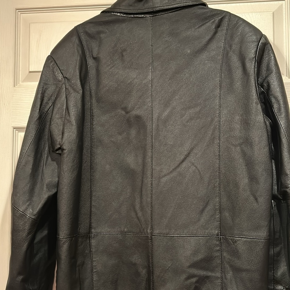 Double G - Medium - Vintage-Full Length - 2 Button - Black Leather Coat - Picture 5 of 8